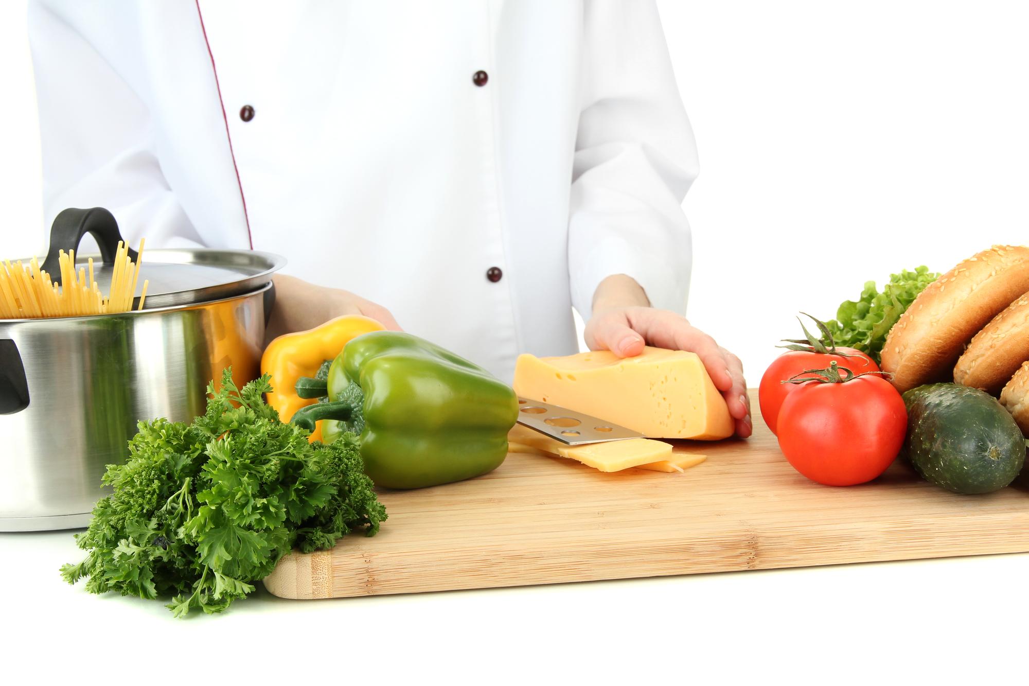 Workshop counter with hands preparing food